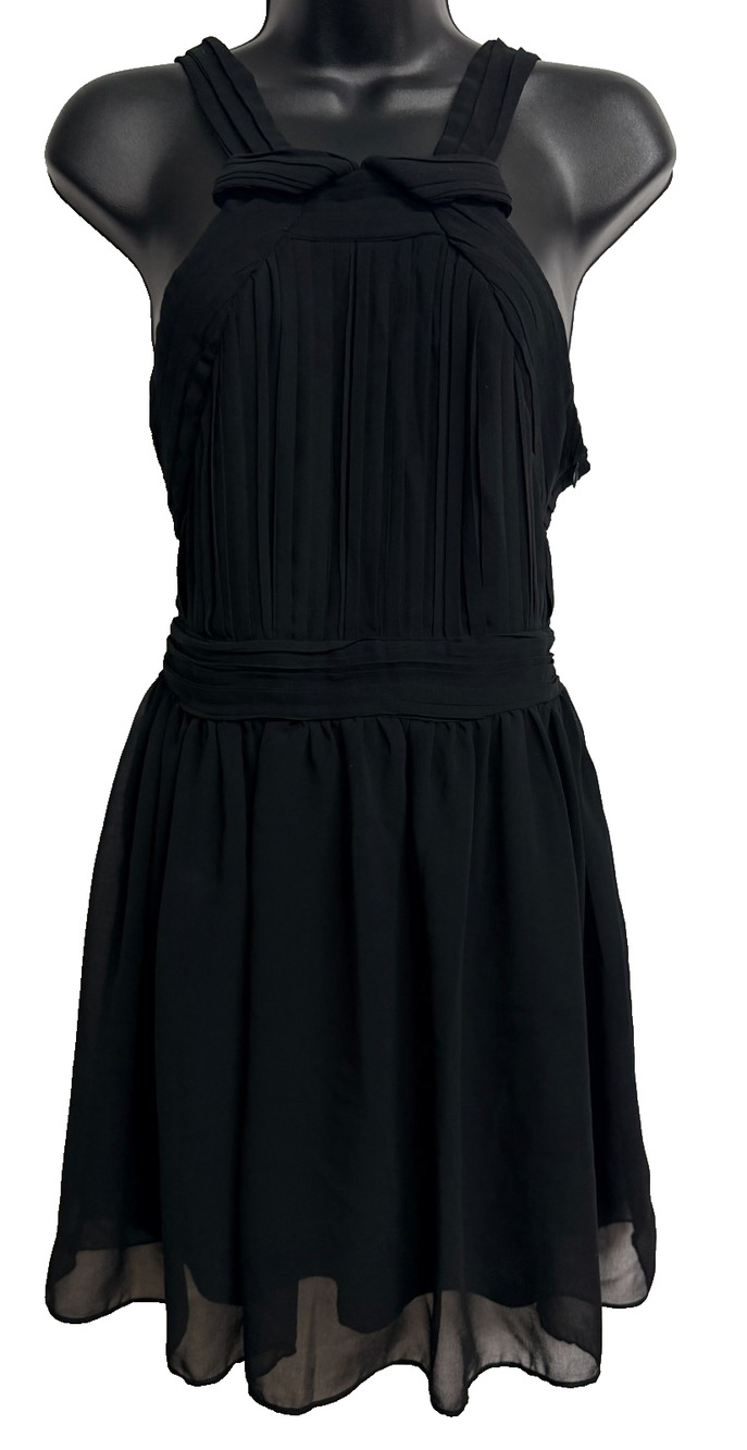 Ark & Co Halter Mini Dress Women's M Black Chiffon Pleated Cutout Party Cocktail
